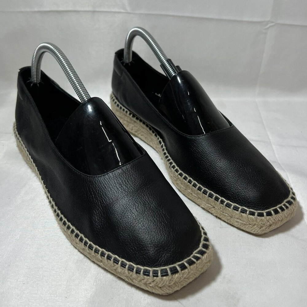 EVERLANE Espadrille Women Sz 9.5 Square Toe Leather Slip on Black